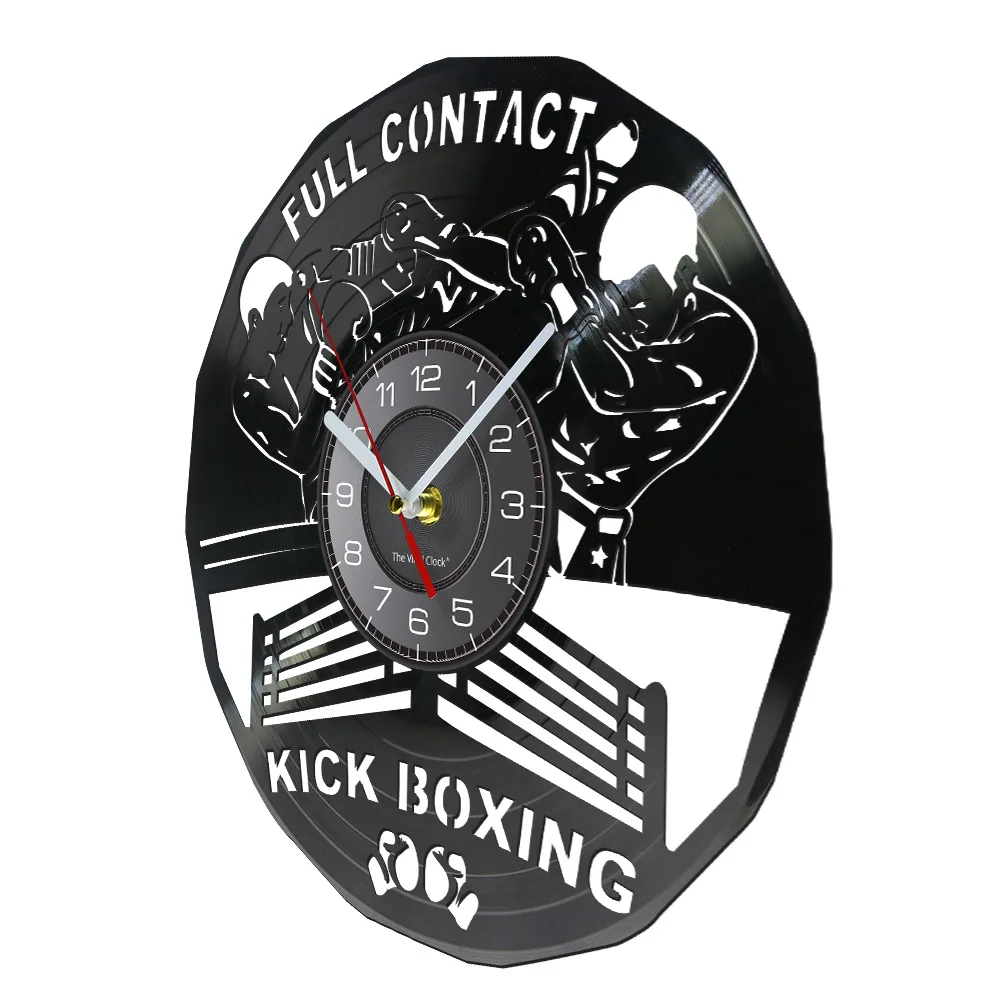 Kick Boxing Gym Decor Clock Boxing Gloves Punching Bag Infighters Vinyl Record Wall Clock Fighting Sports Boxers Scrappers Gift