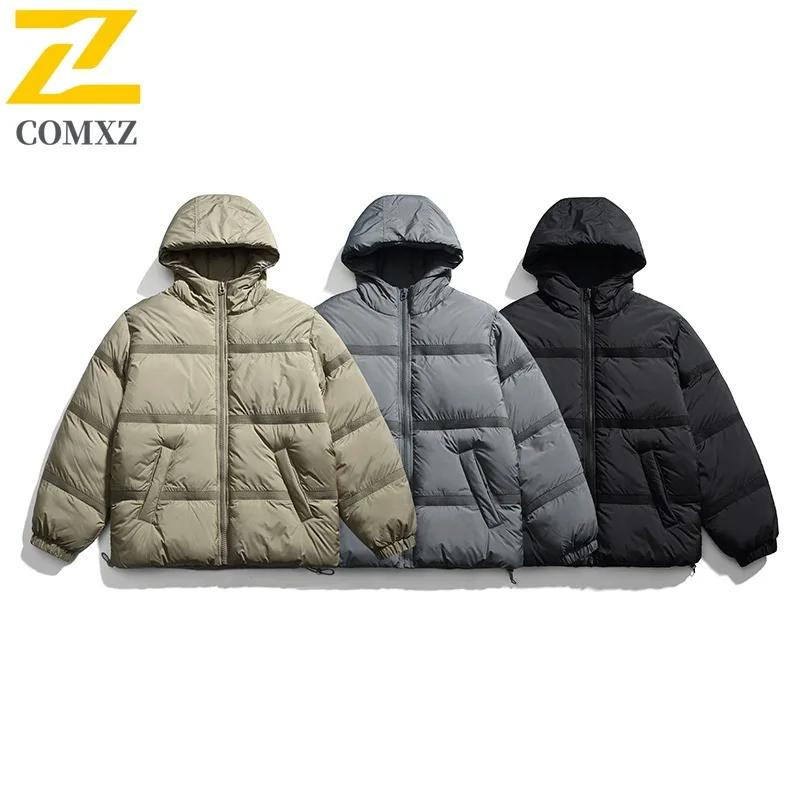 

COMXZ 2025 Cross Border Solid Color Parka Winter Hooded Cotton Jacket Men Women Couple Thick Warm Padded Coat
