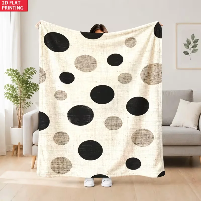 Vivid Purple Base Big Black Polka Dot Blanket Retro Classic Dot Pattern Soft Cozy Blanket Sofa Bed Trendy Home Decor All Season