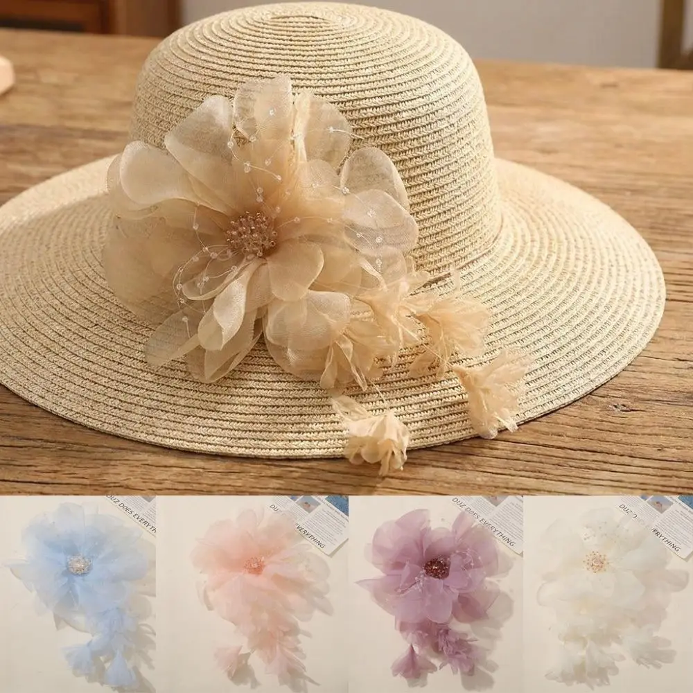 Elegant Reusable Organza Flower Applique Embroidered Tassels Fabric Corsage Beaded Exquisite Corsage Pin Dance