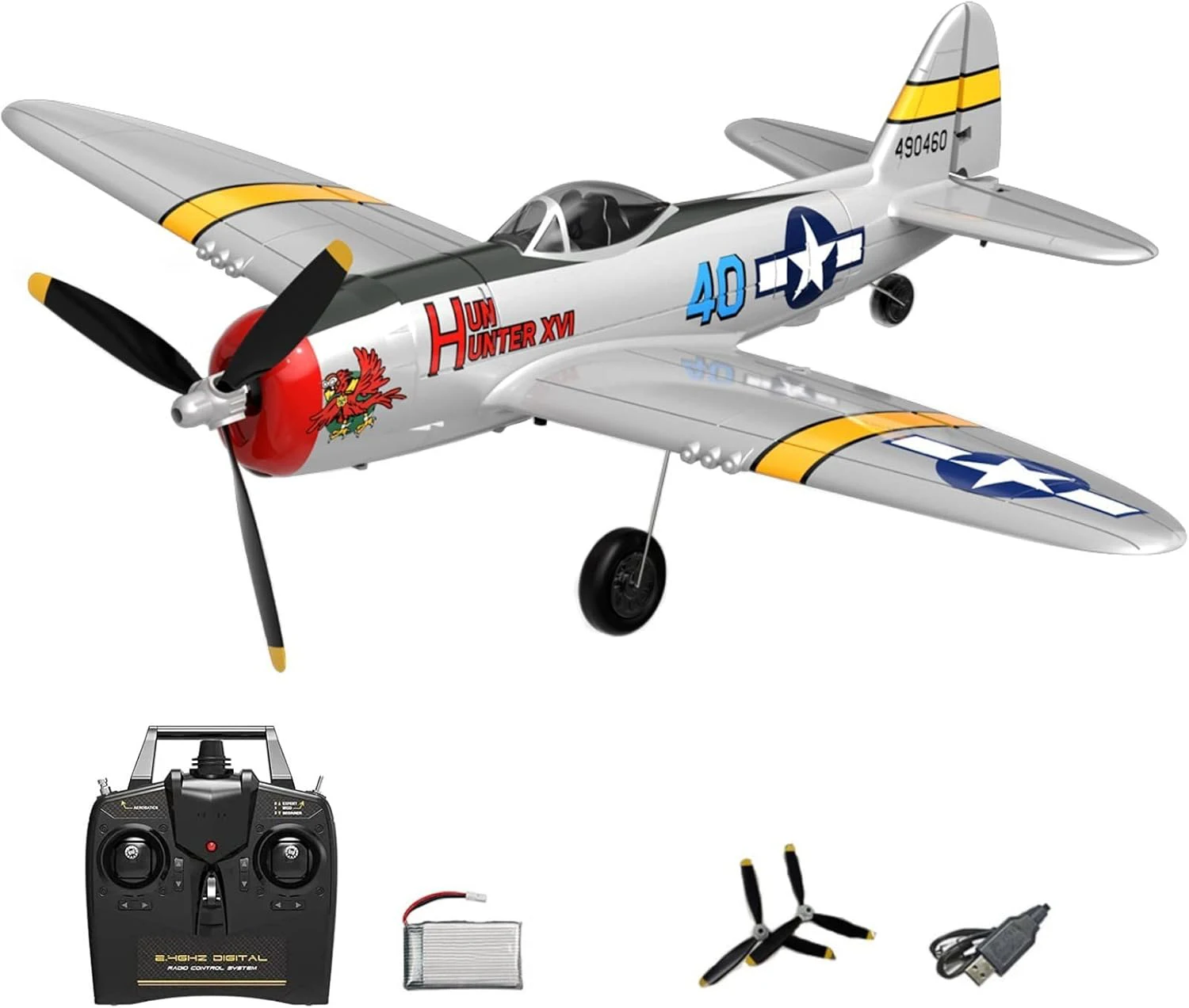P47 Thunderbolt RC Plane 2.4G 4Ch RC Fighter 400mm Wingspan P47 RTF Aircraft One-key Aerobatic RC Warbird Airplane Toys Gifts