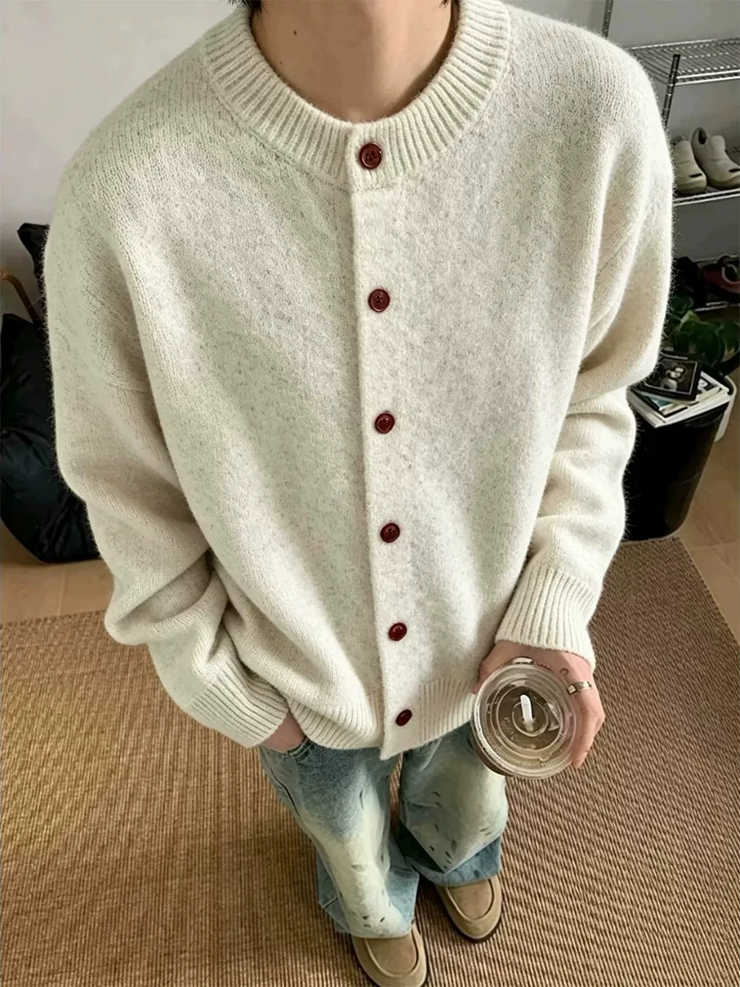 American Retro Open Cardigan Sweater Loose Fit Men Women Autumn Winter Lazy High-End Knitted Shirt Cleanfit Jacket