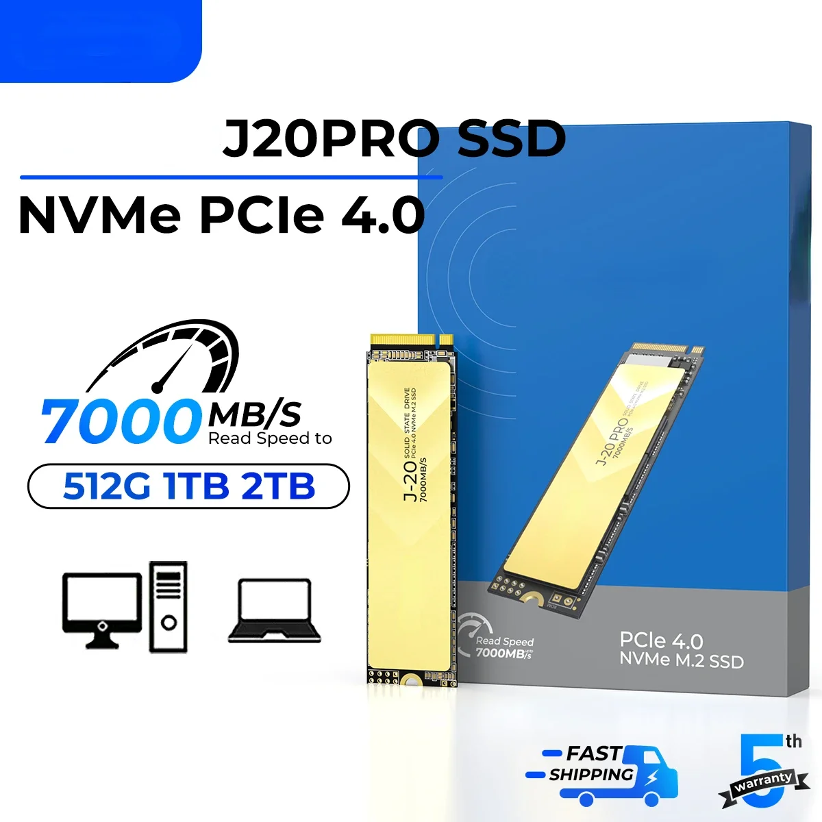 

M.2 NVMe SSD PCIe 4.0 NVMe Gen4 x4 Internal Solid State Drive M.2 M Key 2280mm SSD w/ Cooling Vest Design for Video Editor