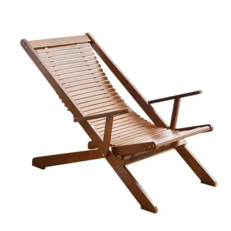 Portable Folding Low, Sit Sea Relax Stripe Teak Foldable Recliner Sun Outdoor Wood Leisure Beach Lounge Deck Chairs