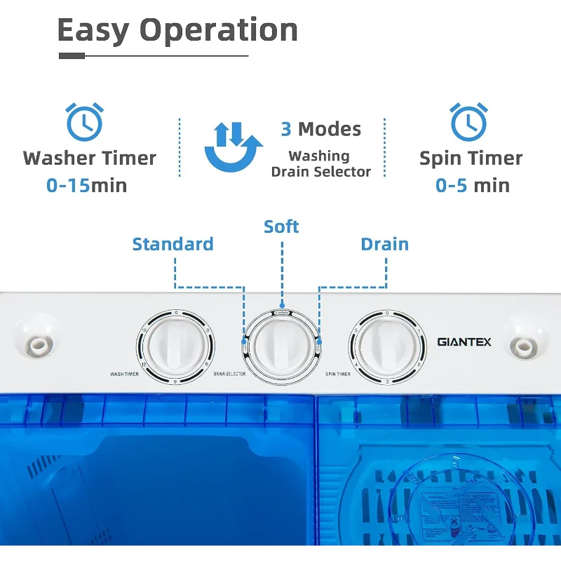 자이언텍스 휴대용 세탁기, 2 in 1 세탁 및 탈수기 콤보, 22lbs 용량 트윈 텁 13.2 lbs 세탁 8.8 lbs