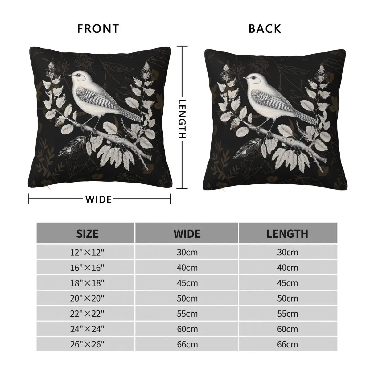 White Bird On Bronze Floral Square Pillowcase Polyester Linen Velvet Pattern Zip Decor Throw Pillow Case Car Cushion Cover