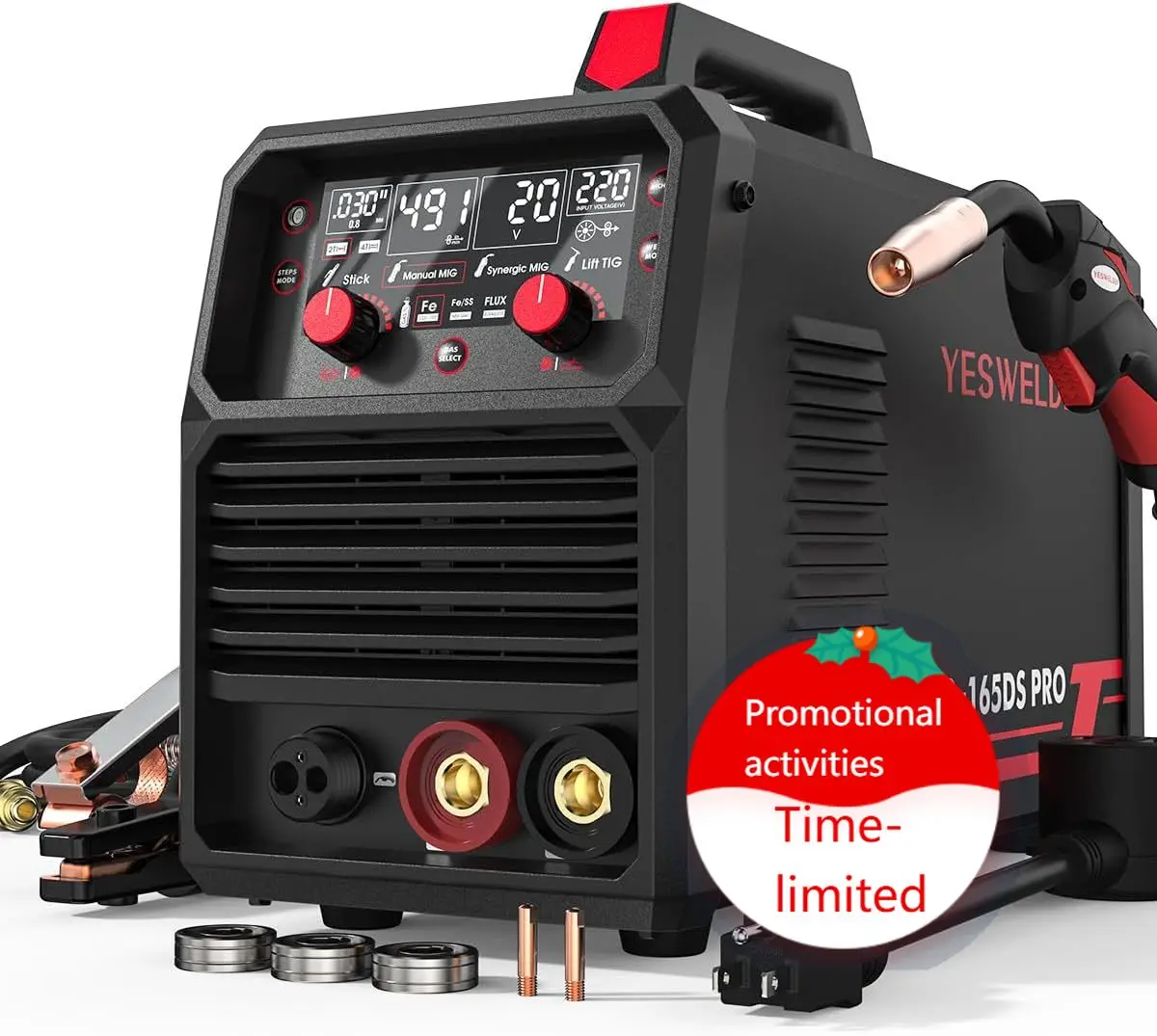 

Сварочный аппарат MIG/Lift TIG/MMA с двойным напряжением, LED-дисплеем и синергетическим управлением, 110В/220В