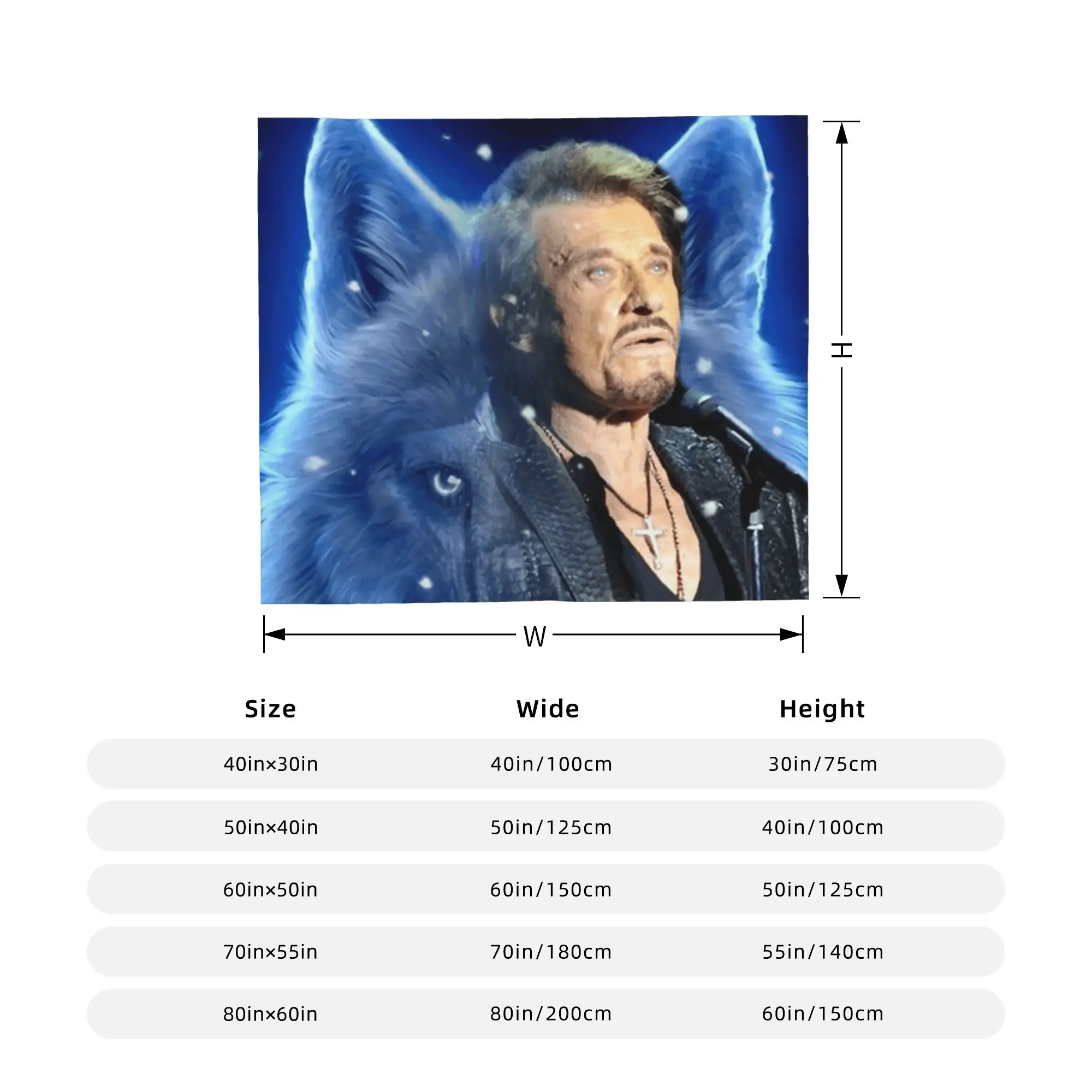 جوني هاليداي وولف بطانيات محبوكة الصوف موسيقى الروك المغني الفرنسي فرنسا رقيقة رمي البطانيات لسيارة أريكة الأريكة المفرش