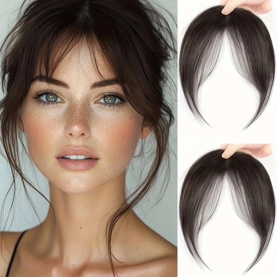 Human Hair Curtain Bangs Clip In Air Fringe Hair Extensions Natural Thin Face Framing Bangs Clip On Side Swept Bangs for Women Daily Makeup Hair Accessories