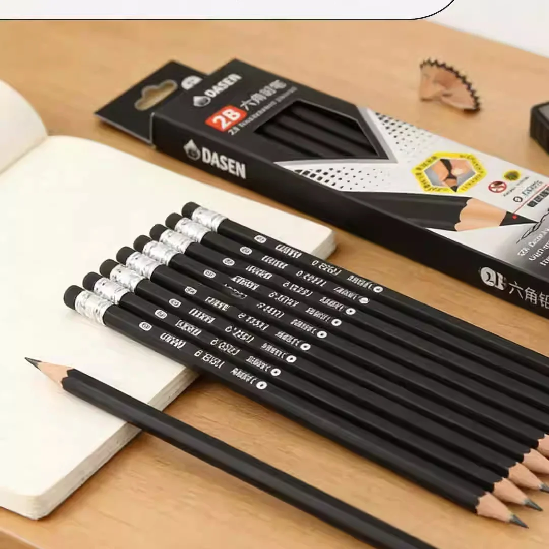 13/26Pcs Black 2B Pencils With Eraser Boxed Exam Sketch Writing Pencils For Student Office Stationery Gift For Family Friends