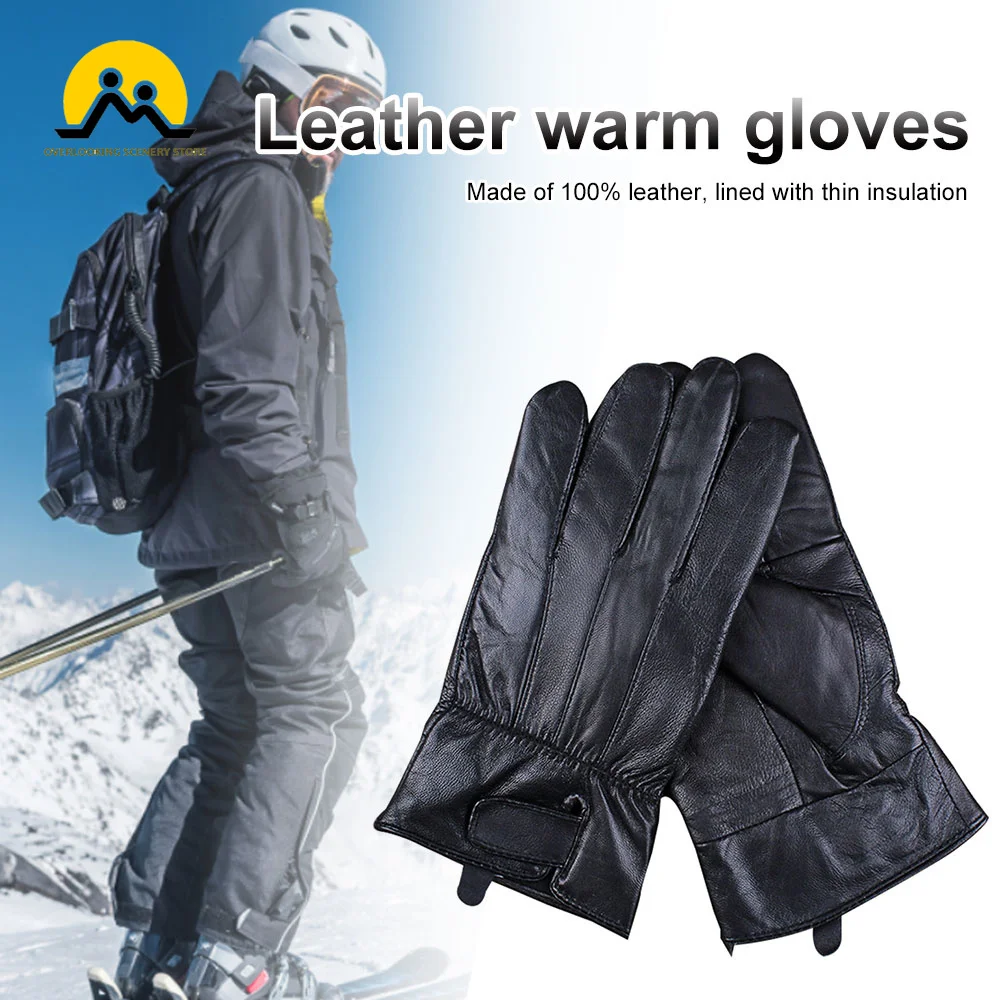 Winter Men Mittens Real Leather Gloves Genuine Leather Black Gloves Men Thick Cotton Winter Outdoor Riding Gloves Warm Mittens