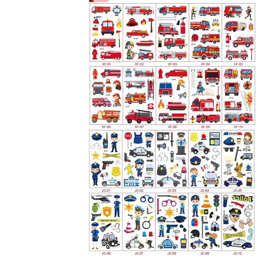 10pcs/set Cartoon Car Fire Truck Temporary Tattoos Sticker Garbage Truck Tattoos For Birthday Party Supplies Stickers