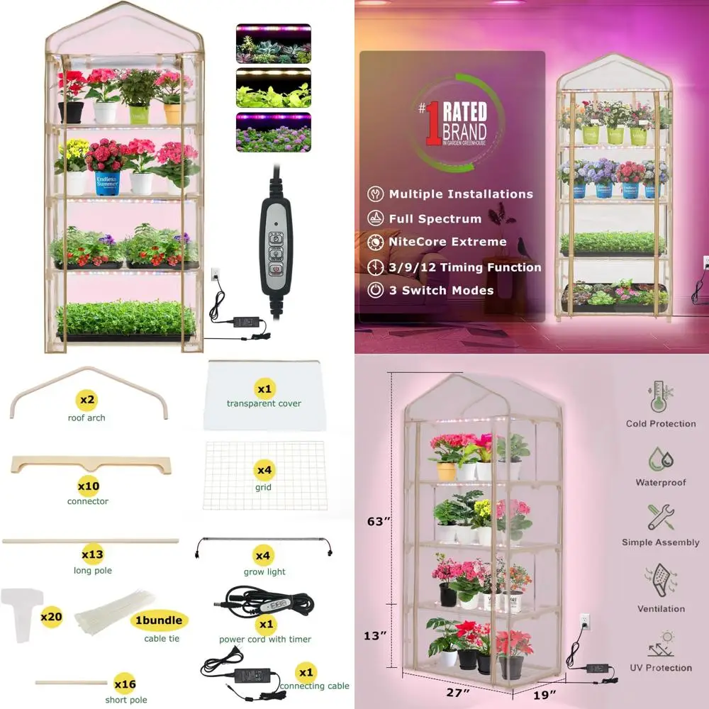 

Портативная 4-уровневая теплица для пожилых семян со светодиодной подсветкой для выращивания растений с регулируемой яркостью для садоводства в помещении