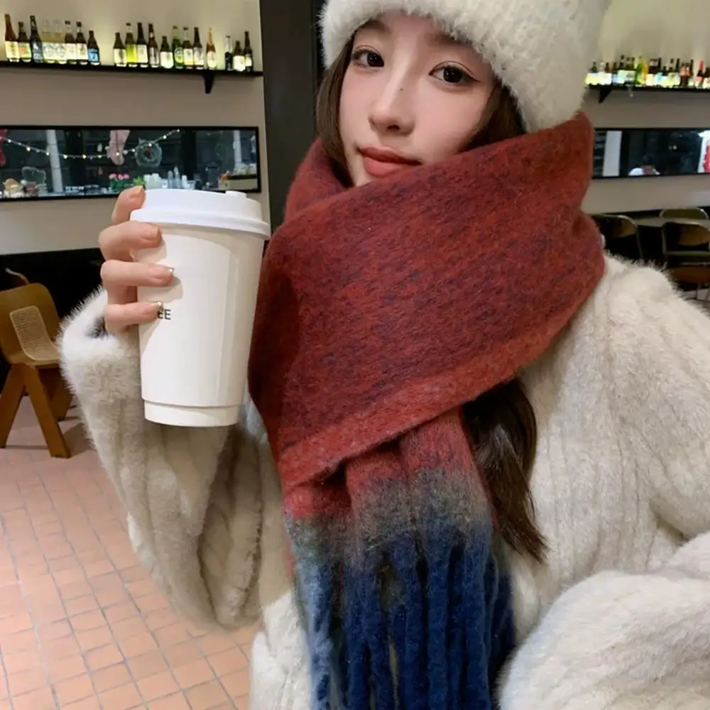 Women\'s Winter Cashmere Scarf Stripe Mohair Long Tassel Scarves Fashion Luxury Warm Wool Scarves Shawl Soft Thicken Shawl Wrap
