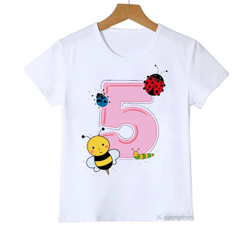 2-9rd Birthday T-Shirt Girls Bee, Bucks Birthday Digital Printed Kids Tshirt Summer Boys T-Shirt Cute Kids Birthday Gift Costume