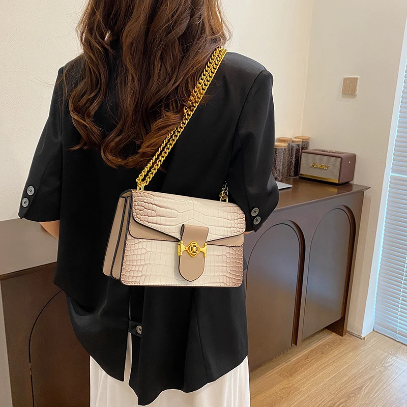 Bolso de hombro con cadena para mujer, Cartera de piel sintética con patrón de serpiente, elegante, a la moda, de diseñador de lujo