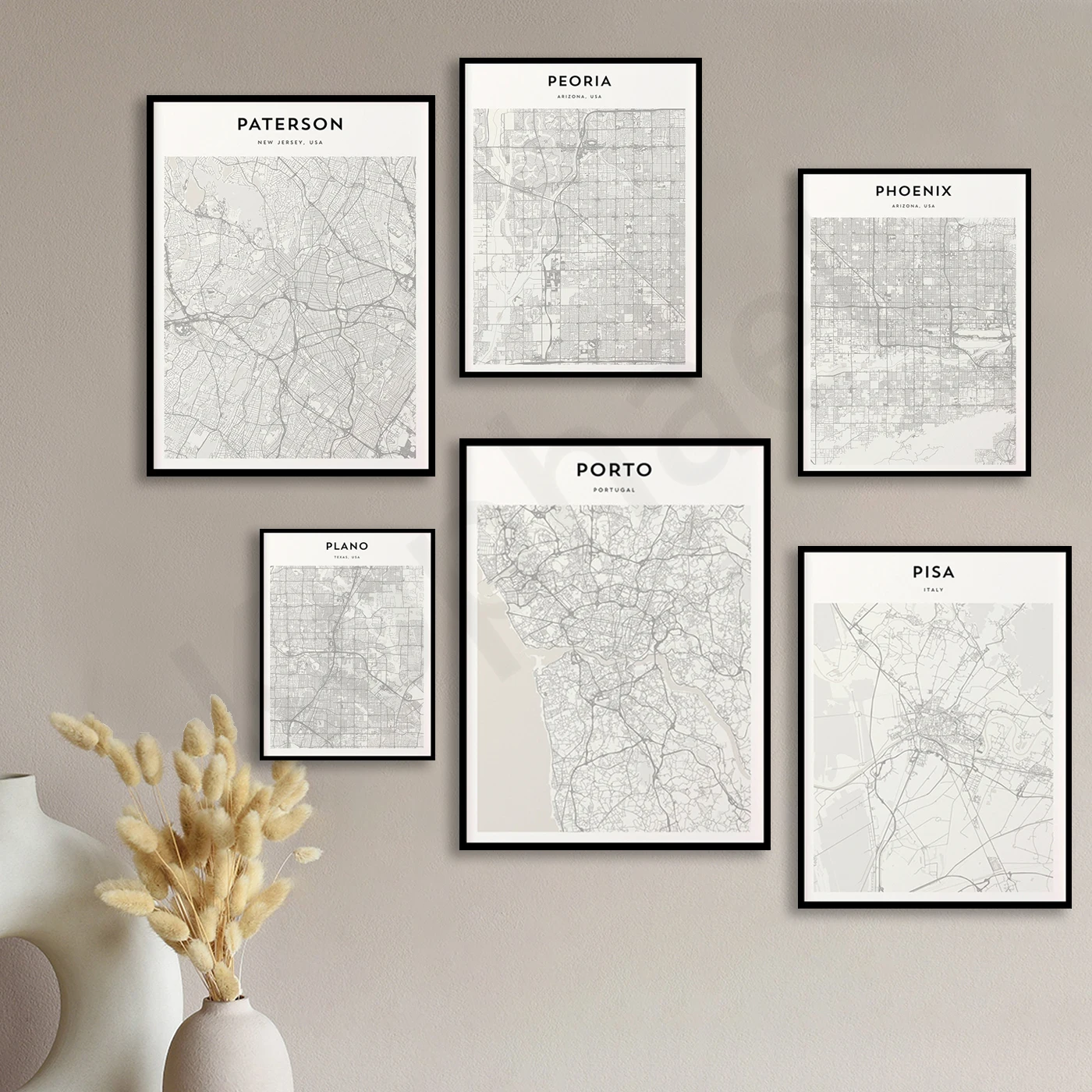 Porto Portland Port Saint Lucie Pomona Plano Pittsburgh Pisa Phoenix Philadelphia Peoria Paterson. City Travel Map Poster