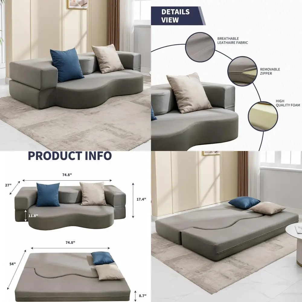 Трансформируемый полноразмерный диван-кровать с пенопластовым складным матрасом, спальным футоном, тканью, походой на кожу, удобным решением для сна