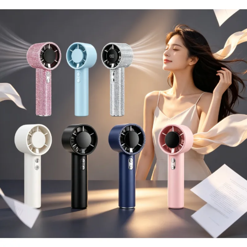 Portable Handheld Mini Fan Multiple Speed Adjust Type C Rechargeable Fan Digital Display Desktop Fan Outdoor Type-C Charging gif
