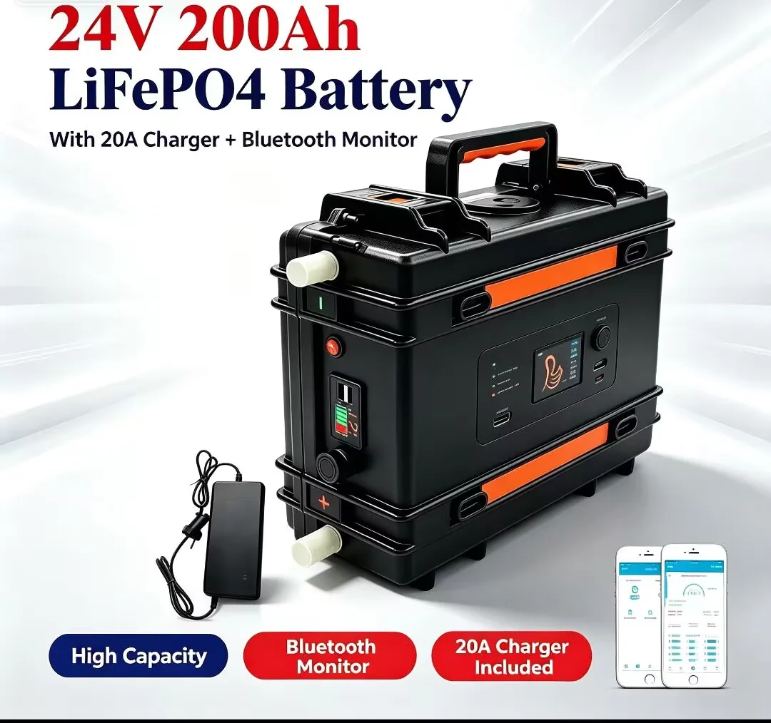 XNY Lifepo4 Battery with BMS 24V 50Ah-200Ah for Trolling Motor Inverter 10A Charger - Marine Boat Battery High Capacity