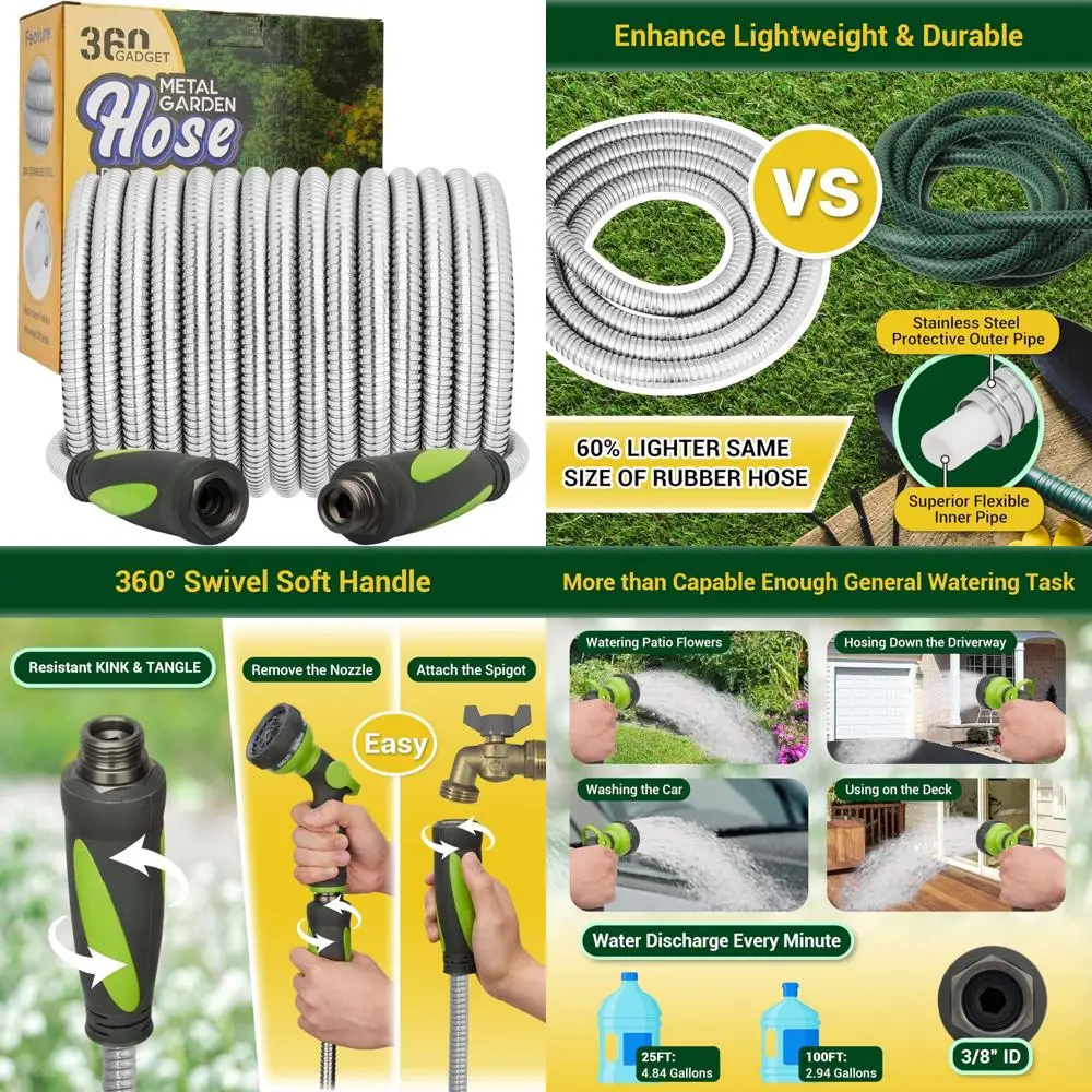 

Сверхмощный гибкий садовый шланг длиной 75 футов с поворотной ручкой, без изгиба, легкий металл для использования на открытом воздухе и во дворе, нержавеющая сталь 304 S