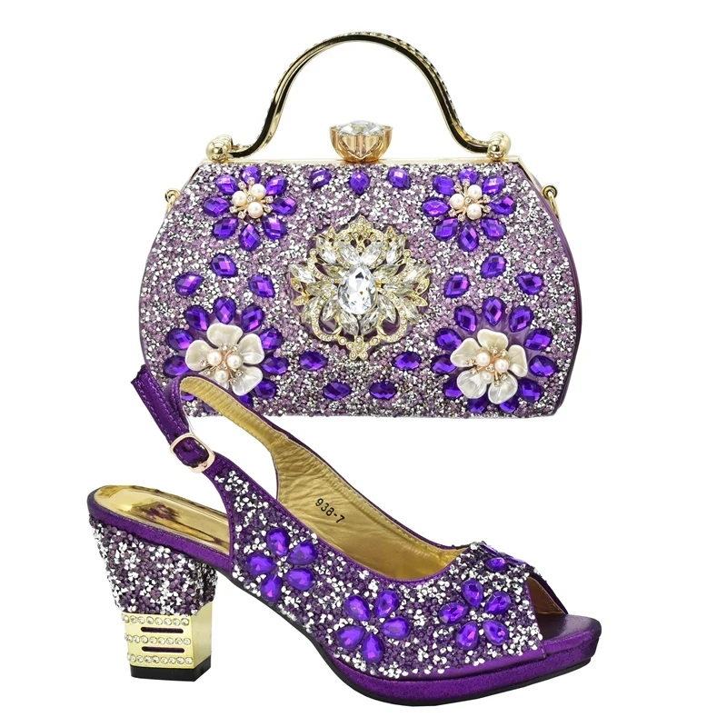 Latest Shoe and Bag Set for Nigeria Party Italy Italian Design Women Shoes and Bag Decorated with Rhinestone Platform Heels