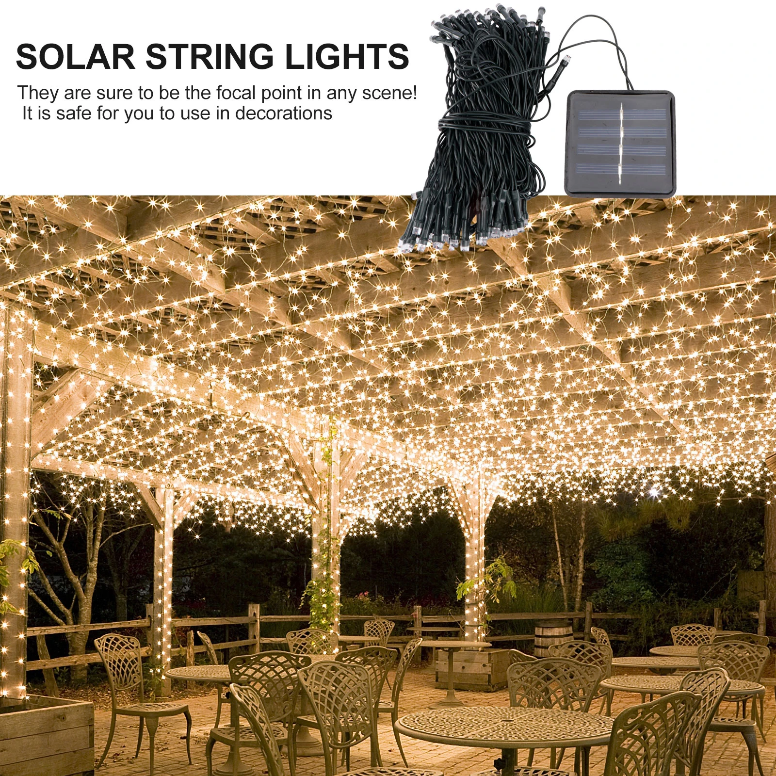 

12m 100 LED Solar String Lights Outdoor Waterproof Fairy Light String for Christmas Home Wedding Party Bedroom Birthday Decorati