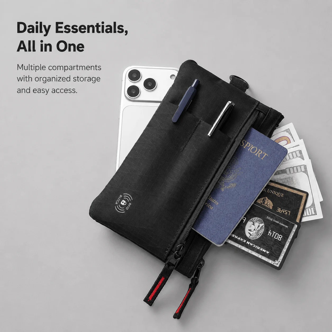 Verbesserte Reisebrieftasche, RFID-blockierender Kreditkartenhalter, Handgelenk-Organizer-Tasche für Männer und Frauen, Clutch-Handtasche mit Schultergurt – Detail 4