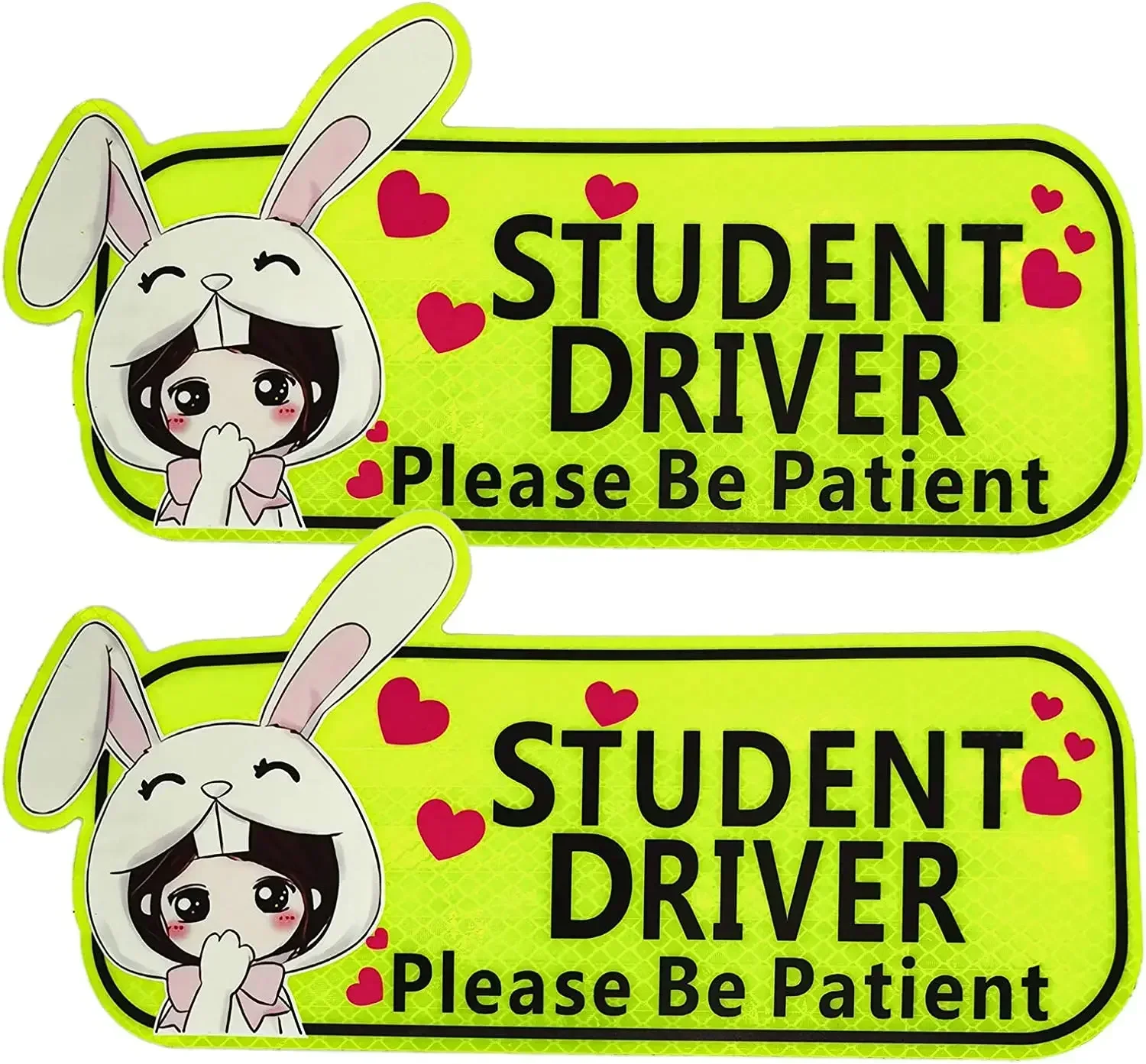 Two-Piece Cute Bunny Little Cat Husky Driver Window Sticker 'Please Be Patient' Decal Keep Your Distance New Driver Warning