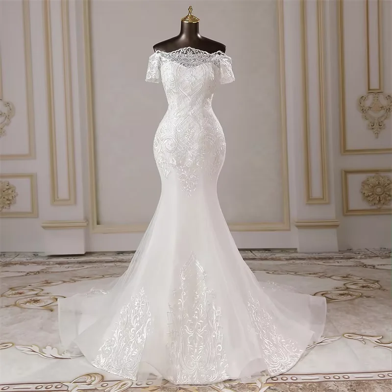 

Customized New Wedding dresses for women bride mermaid dresses Party dress vestidos de novia Boat neck style Women's dresses