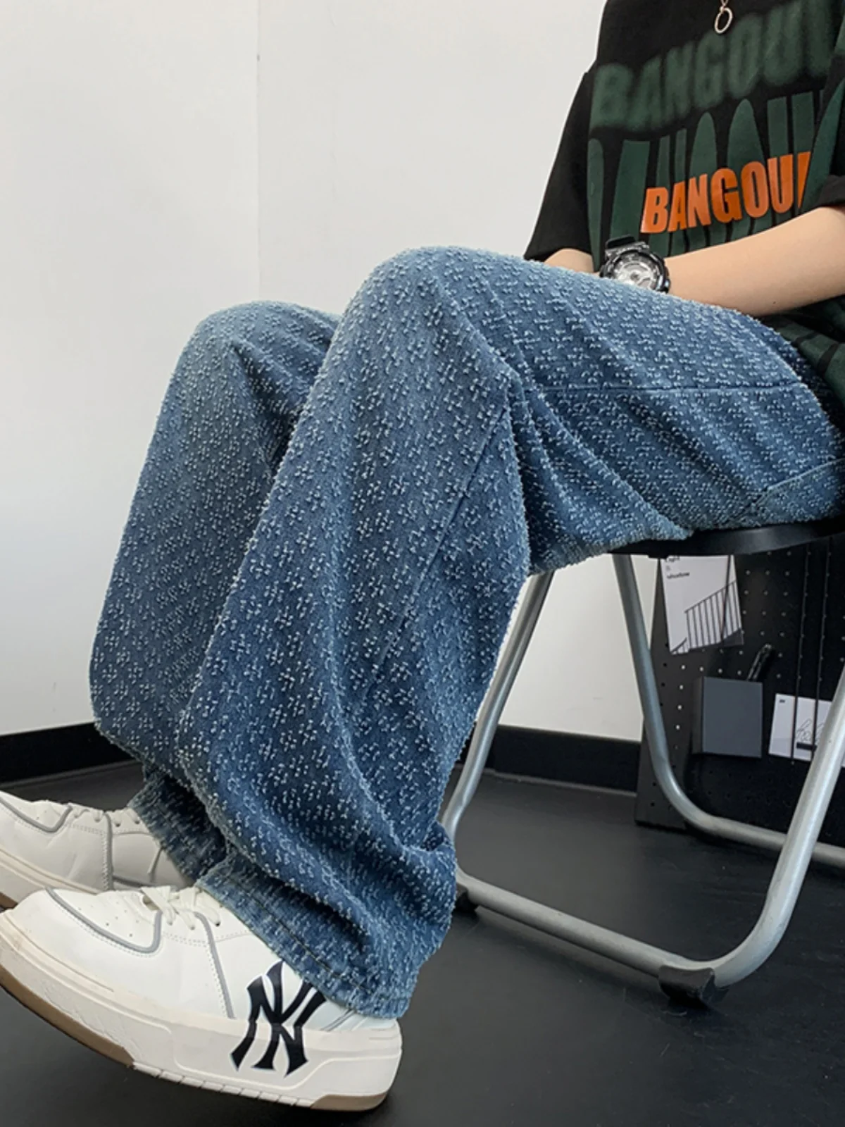 

Новые летние мужские джинсы со звездным узором, свободные прямые широкие брюки в американском стиле, модный дизайн, повседневные джинсы