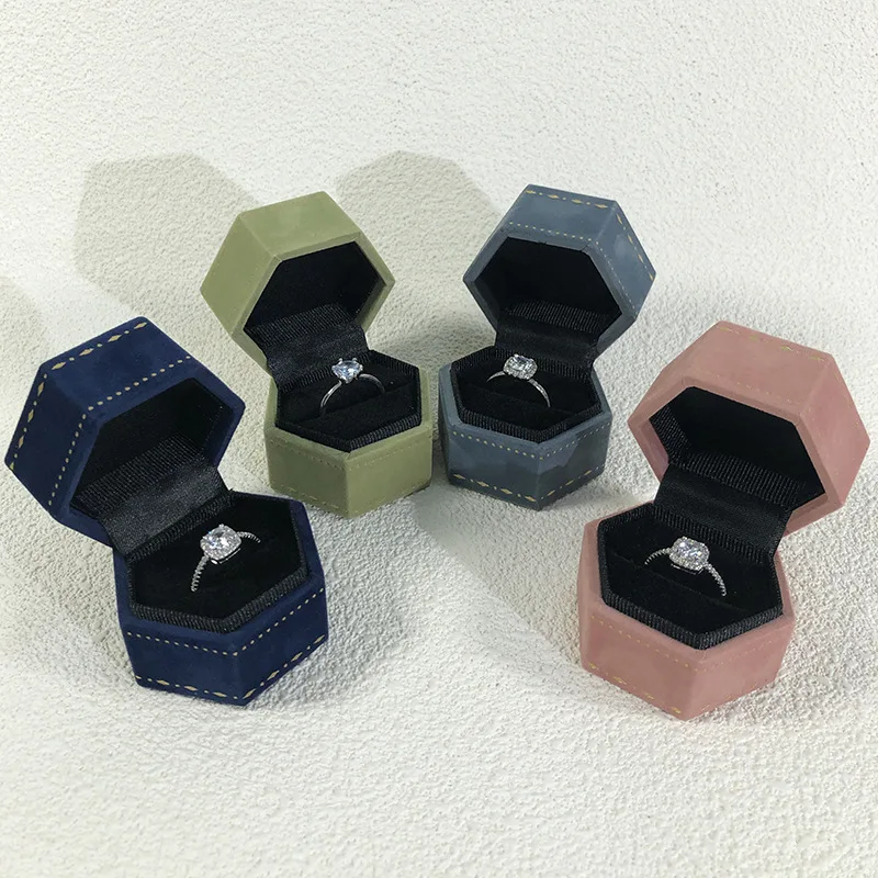 

Hexagonal Ring Box Luxury for Engagement Flip Top Jewelry Case with Velvet Inside Wedding Proposal Diamond Ring Gift Holder
