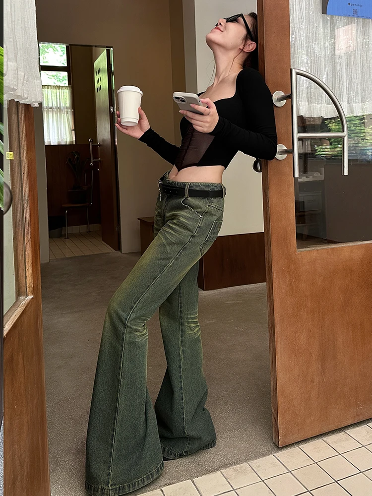 

American Retro Spicy Girl Jeans Low Waist Wide Leg Straight Micro Spicy Cotton Stretch Denim Ladies Trousers Autumn Season