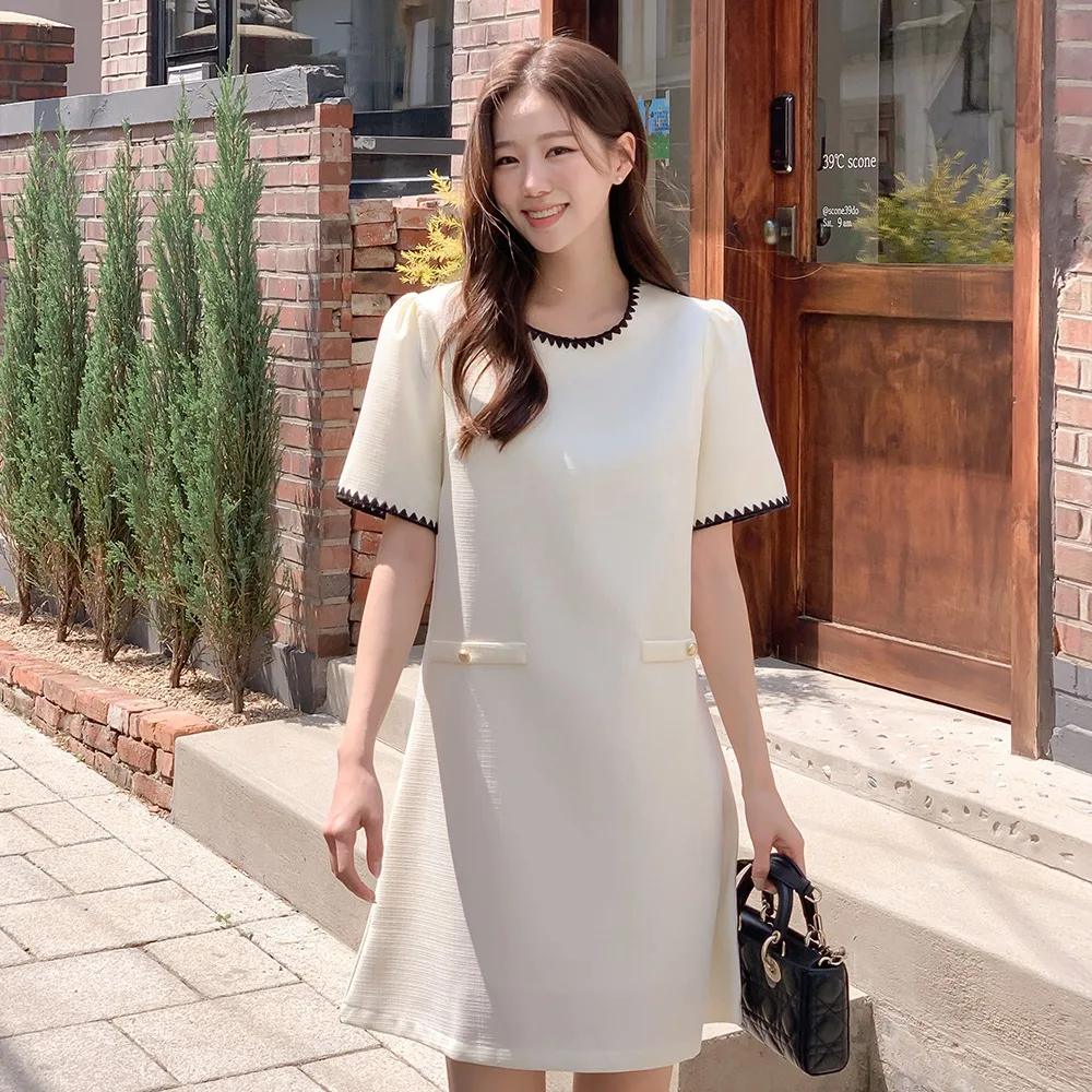 

O-neck Embroidery Linen Vintage White Dress Mini Party Vestidos De Verano Elegant Office Korean Vestido Curto Black Jurken 2024