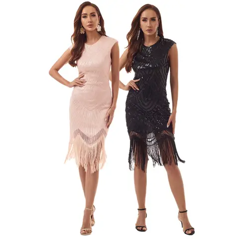 Paljettklänning från 1920-talet, Gatsby-balklänning med tofsar, fest- och bankettklänning för dans, cocktailklänning 10 best sales 1920-talsklänning - №8