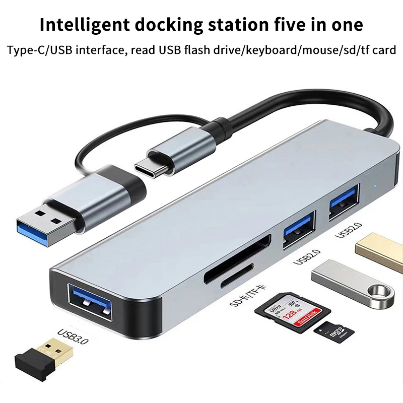 5 In 1 USB Type C HUB Docking Station With Micro TF SD Splitter Card Reader For Macbook Laptops Tablet Phone Disk Converter