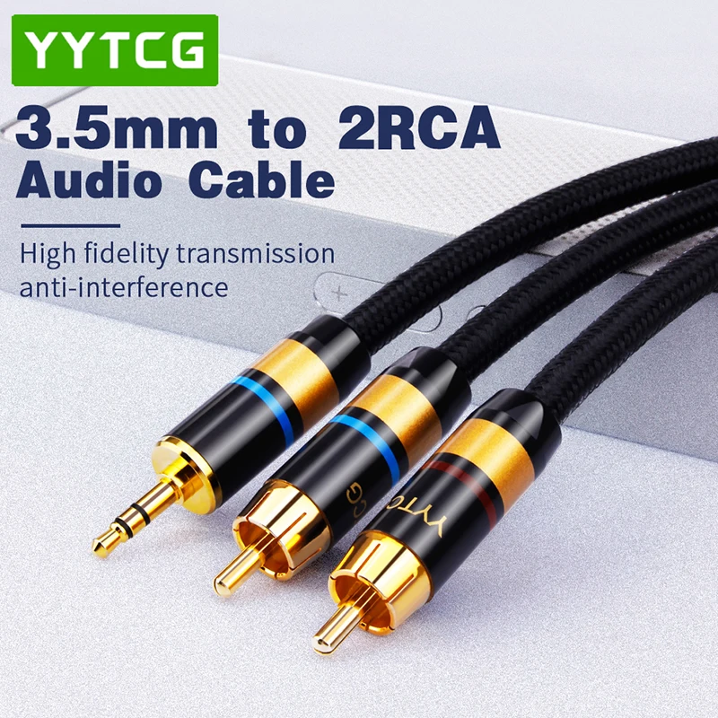 RCA Cable HiFi Stereo 3.5 To 2 RCA Cable AUX Audio Cable 3.5 Mm Male Adapter Splitter For TV Box Apple Tv Speaker Wire Cord