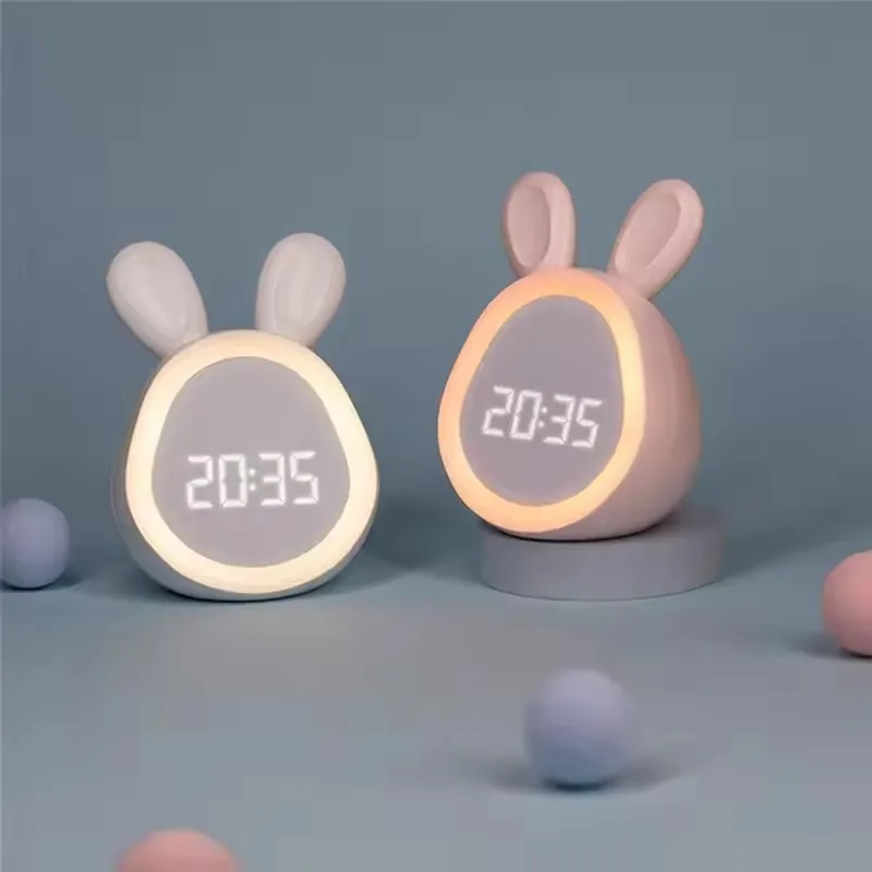 Mini cartoon rabbit LED alarm clock night light for students dormitory digital display children wake up light USB charging