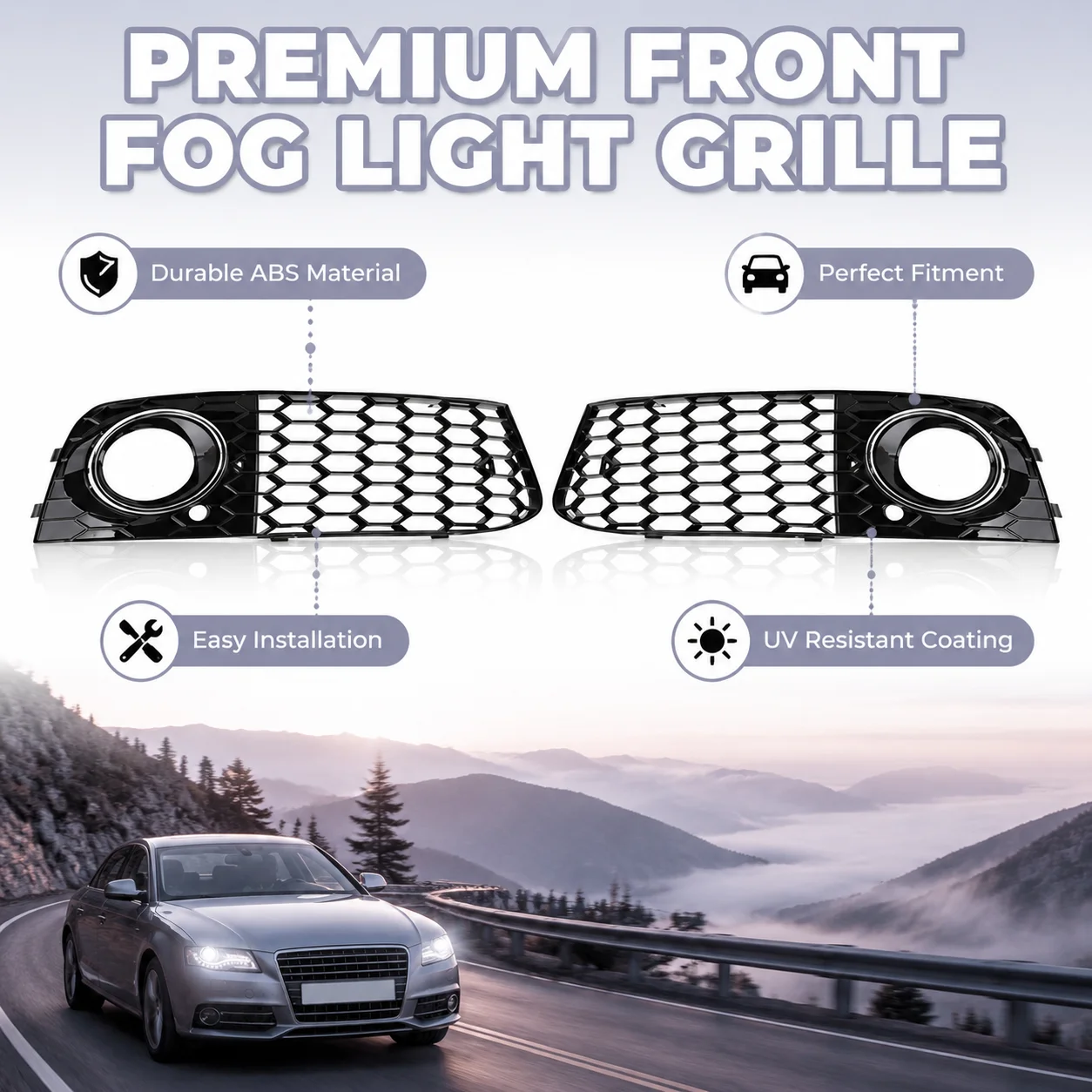 2 pièces - Cache d'aération pour feux antibrouillard pour Audi A4 B8 2009-2011 - Grille d'admission d'air en nid d'abeille - Cache de calandre avant OE 8KD807682+8KD807681