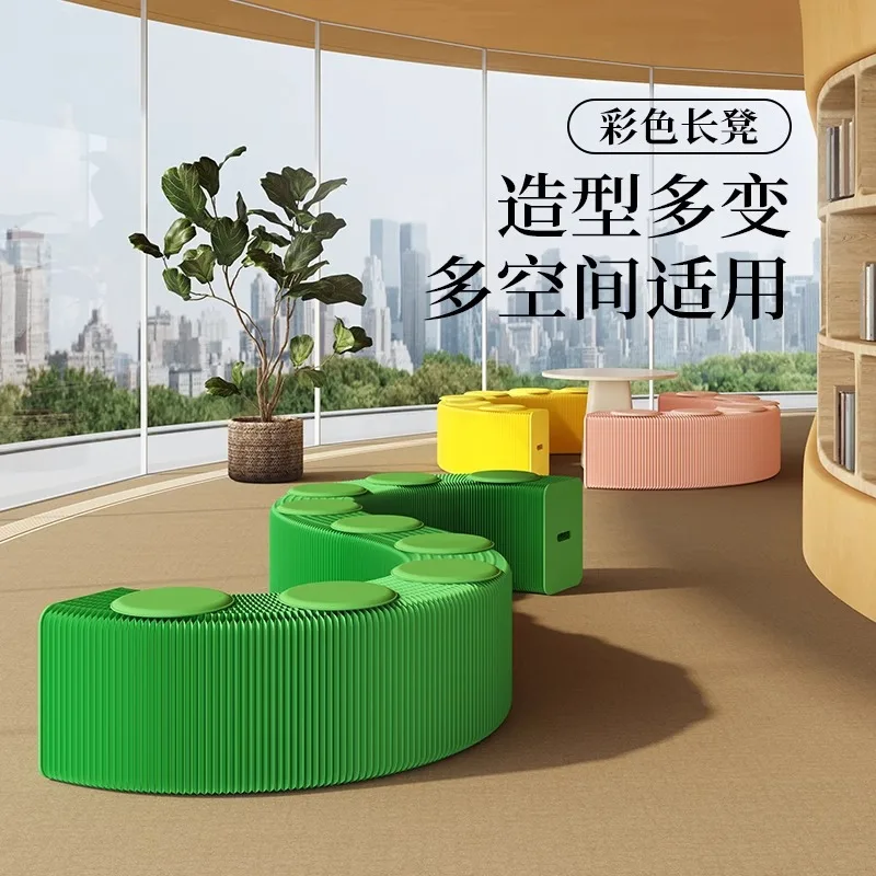 Folding Bench Multi-seater Stool Flash Fashion Event Pink Grey Blue Orange Green Yellow Dopamine