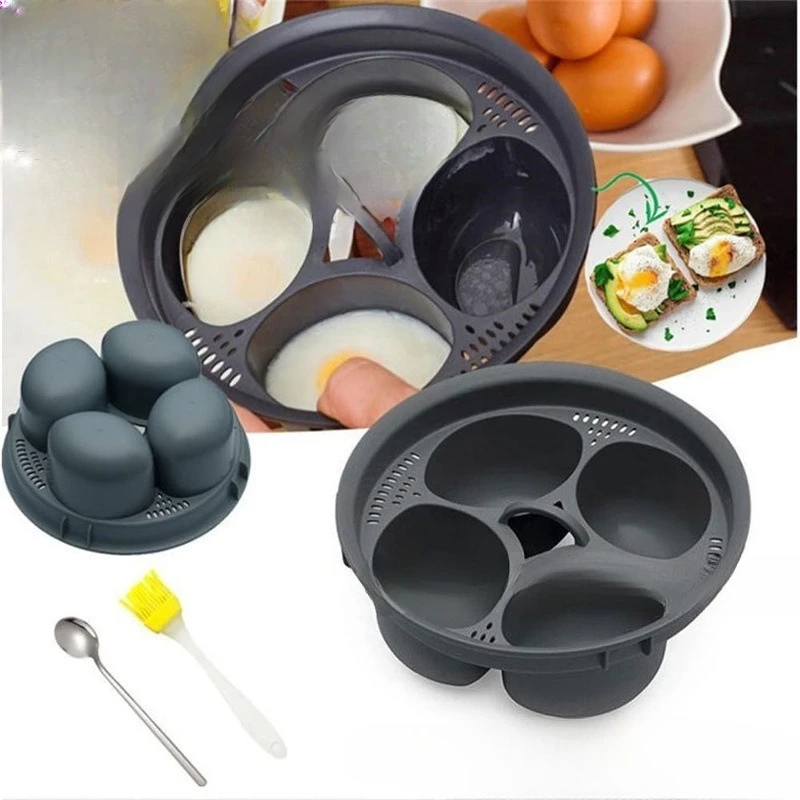 Cup Egg Poacher Steamer, Microwave Safe Silicone Egg Cooking Bowl for 4 Poached Eggs, Kitchen Gadget Breakfast Tool