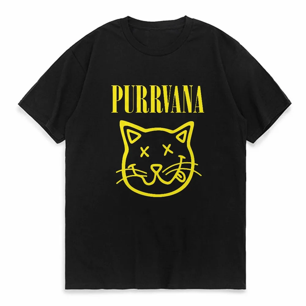 

Purrvana Cat Head print T-Shirt Summer fashion Round Neck Tees For Men Women O-neck outdoor Casual Short sleeved Tops tshirt
