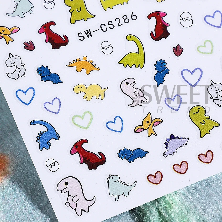 2 pezzi adesivi per nail art dinosauro cartone animato 3D graffiti simpatico dinosauro cane fiore amore design decalcomanie per unghie cursori decorazione manicure fai da te