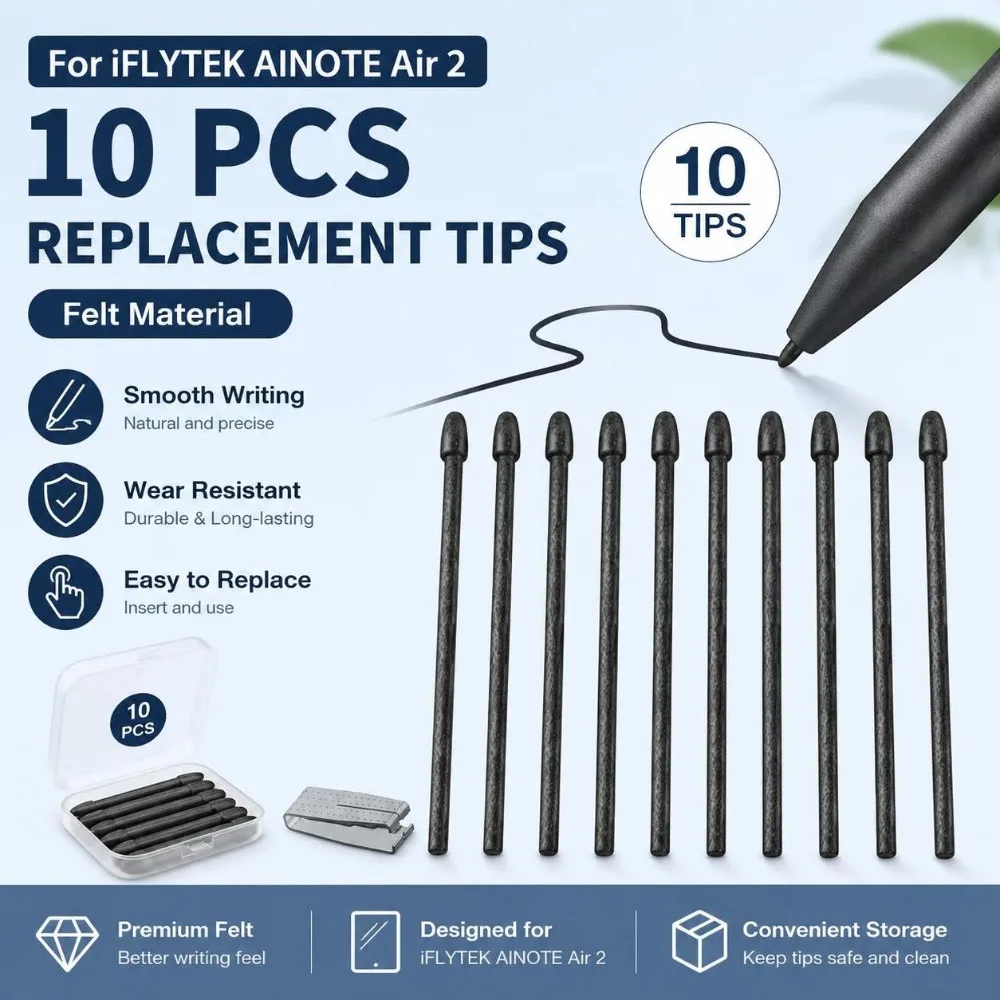 10PCS Felt Replacement Stylus Nibs Paper-Like Feel Pressure Support Stylus Pen Tips Easy Replacement for iFLYTEK AINOTE Air 2