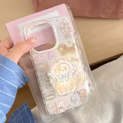 Ins Cartoon Puppy Cat Montga Phone Case For Iphone 14ProMax 15Pro 16 12 13 14 15 Pro Max 16Pro Cute Kitten Stand Holder Cover