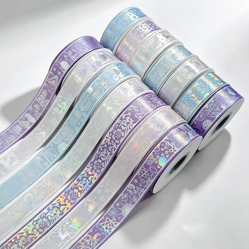 Printed Ribbon Holographic Party Decoration Ribbon Multi Themed Ribbon Flexible For Event Layout Baking Decoration Handcraft Diy