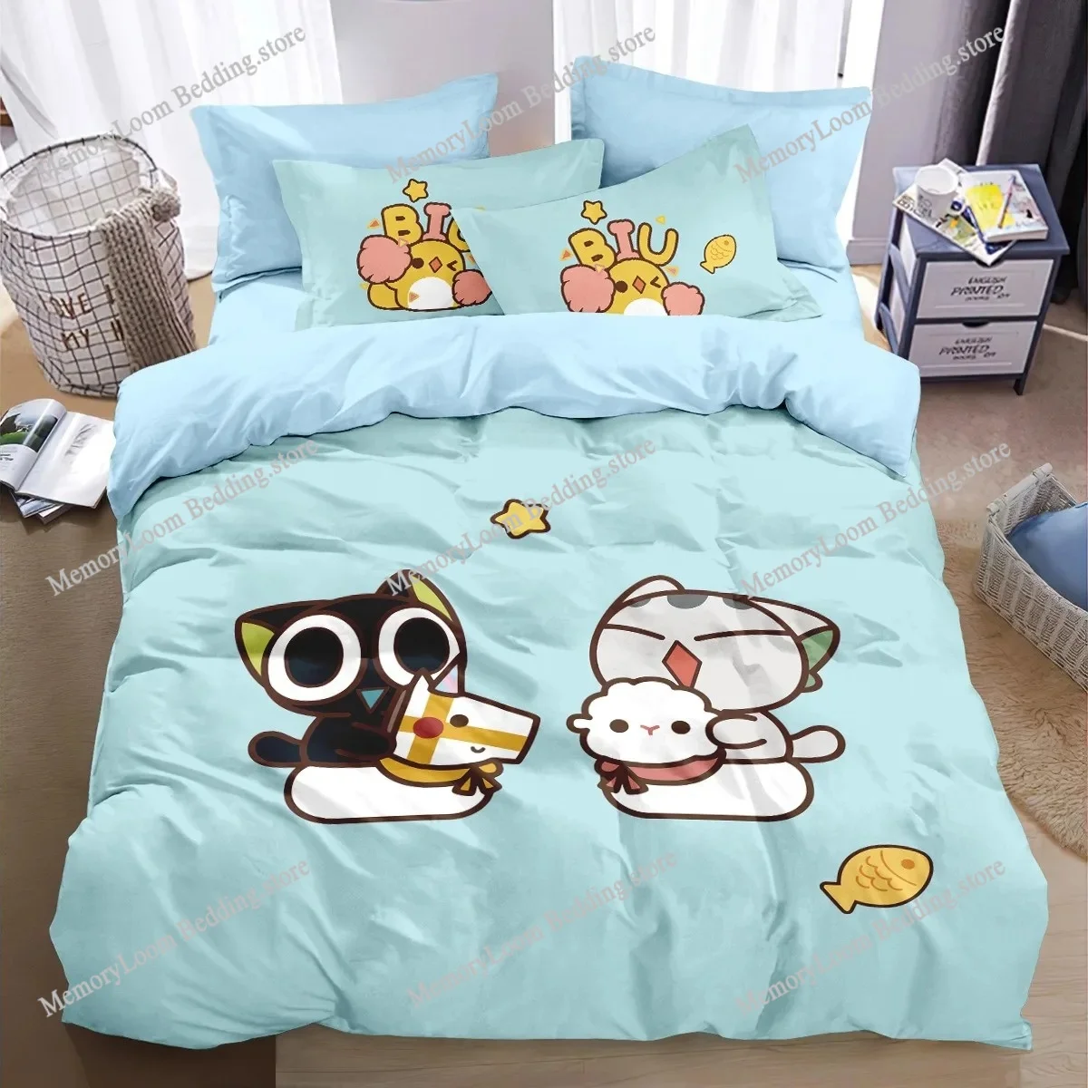 

Kawaii Anime Printed Luo Xiaohei Duvet Cover Pillowcase Bedding Set Bedroom Decoration Children Gift Single Double Queen Size