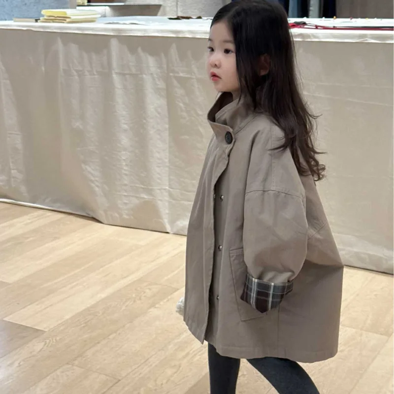 

2025 осенне-зимняя хлопковая детская одежда для девочек, детский теплый однобортный плащ средней длины, куртка, комплект из 3 предметов, От 3 до 10 лет