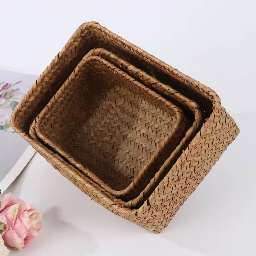 Handmade Baskets Home Basket Decor Rattan Container Box Straw Seagrass Picnic Cosmetic Fruit Storage Woven