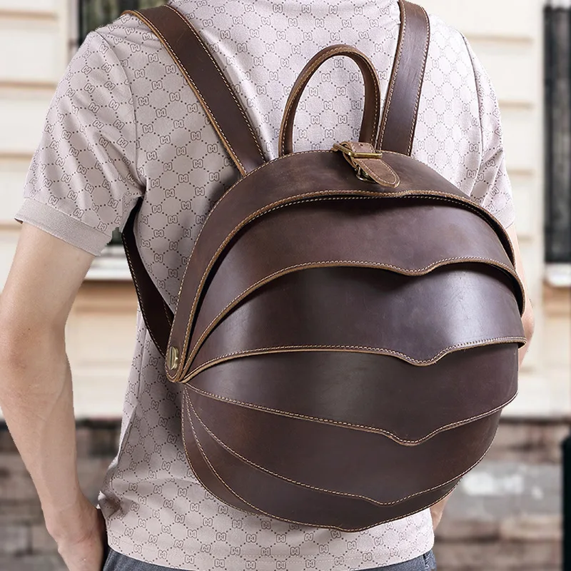 

New personalized leather backpack first layer Crazy Horse cowhide men's beetle shape travel backpack large capacity retro casual